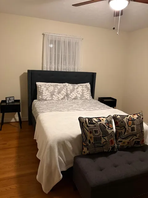 Bedroom with decorative pillows